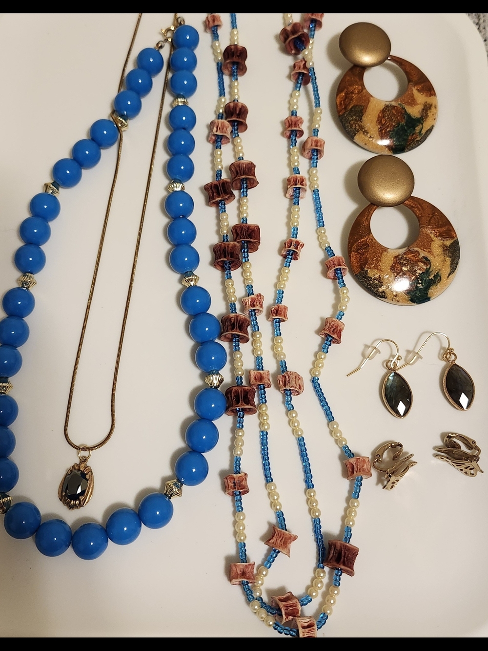 Blue, Brown And Gold Tone Vintage Jewelry Lot (Includes Avon)